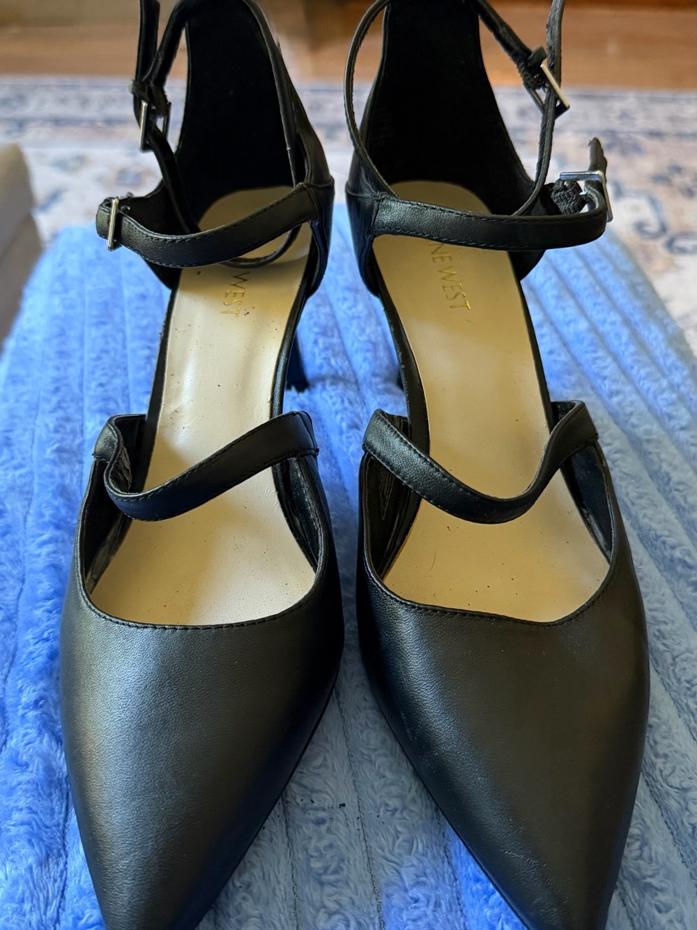 Nine West Black Pointed Toe Double-Strap Heels